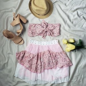 Pink Multi layer skirt set